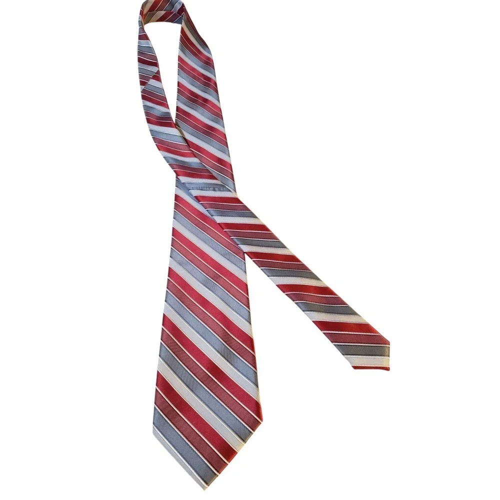 Dockers Mens Tie Necktie Designer Red Gray White Stripes Business Church Classic